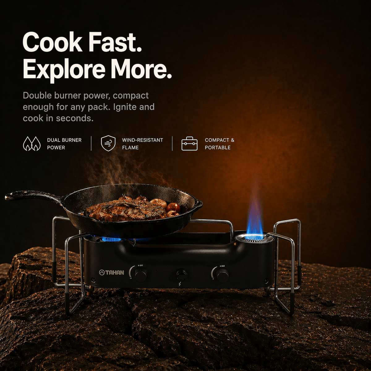 TAHAN Windmaster Double Burner Camping Stove - TAHAN Outdoor - STOTH033BK