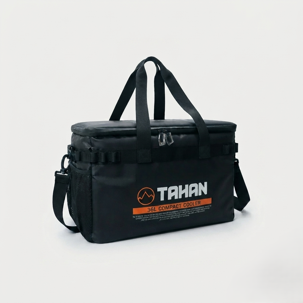 TAHAN 36L Compact Cooler, black cooler bag with shoulder strap
