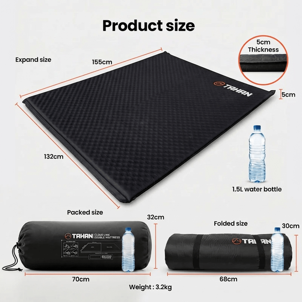 TAHAN Cloud Link product size: 132 x 155 x 5cm, packed 70cm bag, 3.2kg