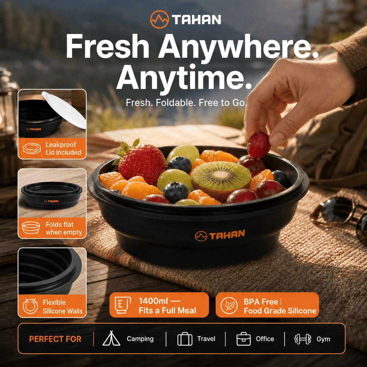 TAHAN GoCamp Collapsible Silicone Container - TAHAN Outdoor - SLCTH1400BK